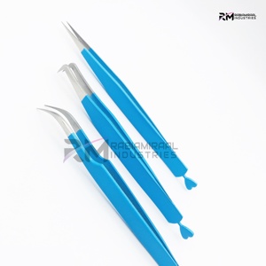 Pinzas para Extensión de Pestañas de Color Azul con Punta Plateada, Agarre Liso, Acero Inoxidable de Alta Calidad, Antimagnéticas, Longitud de 10 mm, Personalizadas - Product Image 6