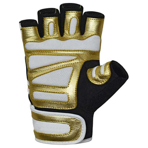 Gants de sport demi-doigts en cuir PU or, blanc, noir, unisexe, pour musculation, avec sangle de poignet, design à enfiler - Product Image 4