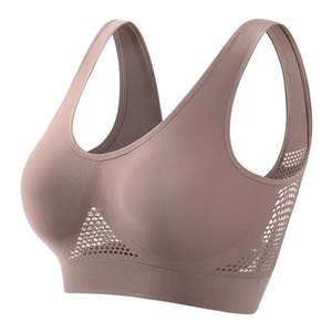Seamless Solid Color Racerback Sports Bra For Women Medium Support Yoga Breathable Mesh Spandex Polyester Stretch Fabric - Product Image 4