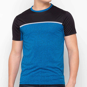 Camiseta de Manga Corta para Hombre, Cuello Redondo, Corte Ajustado, Transpirable, Tejida, Azul y Negra, Estilo Casual - Product Image 1