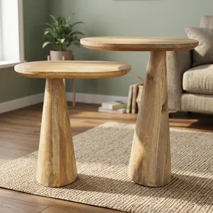 Solid Wooden Furniture Set of 2 <b>Round</b> <b>Bedside</b> and End <b>Tables</b> Handcrafted Pedestal <b>Tables</b> for Bedroom Living Room Farmhouse Home - Product Image 3