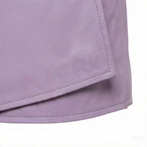 Falda corta de cuero sintético morado para mujer, falda mini de cintura alta, elegante y lisa - Product Image 6