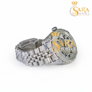 นาฬิกาข้อมือซิลเวอร์หรูหรา รุ่นลิมิเต็ดอิดิชั่น ยี่ห้อซาร่า จิวเวลส์ สายสแตนเลสสตีลขนาด 18 มม. หน้าปัดสีดำ ประดับเพชรโมอิสซาไนต์ - Product Image 2