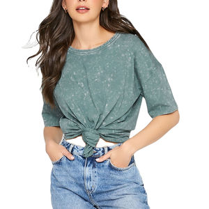 Camiseta de Verano para Mujer, Lavado Ácido, 180GSM, Algodón Transpirable, Ecológica, Estilo Vintage, Informal, Personalizable, Marca Privada OEM - Product Image 2