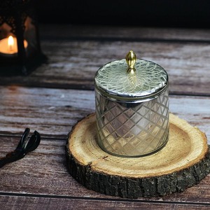 Elegant Design glass <b>jar</b> candle with gold knob on glass lid scented soy wax candle decorative candle offer customization option - Product Image 1