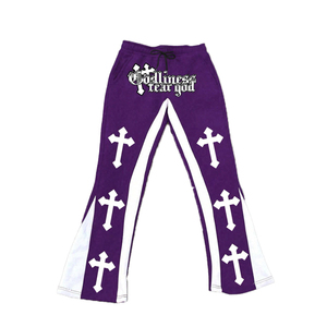 Pantalones Deportivos con Estampado de Cruz Gótica para Hombre, Estilo Urbano, Corte Holgado, Cintura Elástica, Estilo Hip Hop, Pantalones Anchos Casuales - Product Image 2