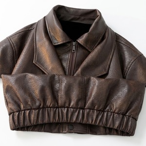 Veste en cuir PU marron pour homme, col rabattu décontracté, fermeture éclair et boutons, coupe ample, en cuir de vachette véritable, imperméable, style vintage - Product Image 6
