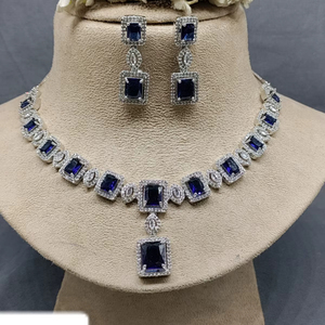 Elegant Classic Blue Rhinestone Bridal Jewelry Set <b>Silver</b> Plated Necklace & <b>Chandelier</b> Earrings - Product Image 1