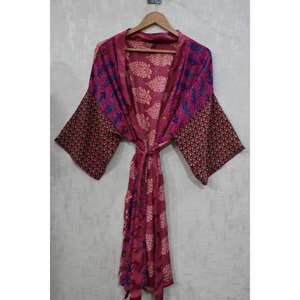 Robe longue kimono bohème en soie patchwork, faite à la main, pour mariée, imprimée, sexy - Product Image 2