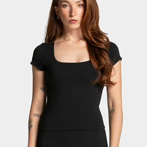 เสื้อยืดแขนสั้นผู้หญิง คอกลม ผ้าฝ้าย ทรงเข้ารูป - Product Image 1