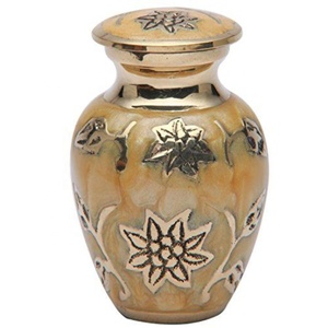 Flower Design Brass Token Urn Small Size Keepsake <b>Ashes</b> Funeral Supplies Durable Metal Cremation European Style Eco-Friendly - Product Image 1
