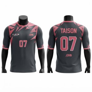 Camiseta de Voleibol Unisex de Primera Calidad, 100% Poliéster, 160 GSM, Secado Rápido, Transpirable, Talla Grande, Rosa, Negro, Paneles Geométricos - Product Image 1