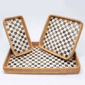 Wholesale Mother of Pearl inlay Rattan Serving Tray <b>set</b> 3 Decorative Tray for <b>Coffee</b> <b>Table</b> Kitchen Bathroom from Vietnam - Product Image 2