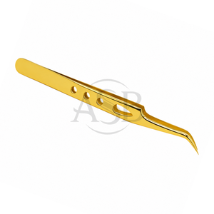 Pinza Curva para Extensión de Pestañas, Herramienta Aplicadora de Pestañas Curva de Acero Inoxidable Dorado de Precisión - Product Image 3