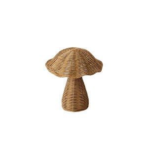 Découvrez ce charmant jouet pour enfants en rotin en forme de champignon, doté d'un capuchon tissé détaillé et d'une base naturelle robuste. - Product Image 1