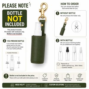 Custom PU Leather Hand Sanitizer Keychain Holder with Metal Hook for Backpack Travel - Product Image 6