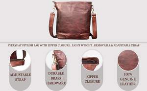 กระเป๋าโฮโบหนังแท้สำหรับผู้หญิง กระเป๋าสะพายขนาดกลางพร้อมสายสะพายคู่สไตล์วินเทจ กระเป๋าถือซิปน้ำหนักเบาและทนทาน - Product Image 5