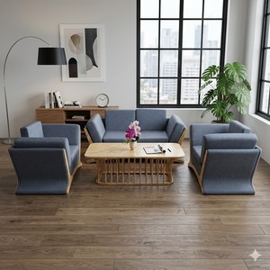 Premium Modern Eco-Friendly Waterproof Wooden <b>Sofa</b> Set Upholstered Cushions 1 Year Warranty Video Tutorial for Living Room - Product Image 1