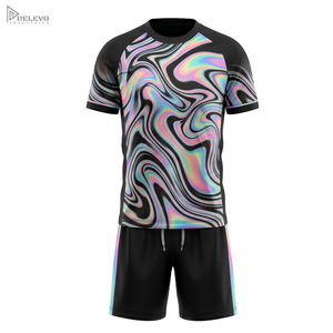 Maßgeschneidertes Sublimations-Fußballtrikot-Set Flüssig-Holografisches Herren-Fußballtrikot und -Shorts Ölfleck-Matchkit - Product Image 1