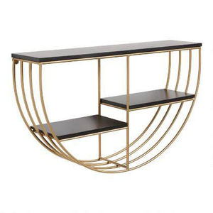 Modern Gold Metal Wall Shelf with Black Glass Shelves Three Tier Storage Rack for Living Room Decor - Product Image 1