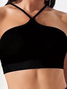 Women Criss Cross <b>Neck</b> Seamless Sports Crop Top Four Way Stretch Gym Training Bra Removable <b>Padded</b> Athleisure Apparel - Product Image 2