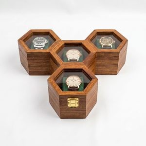Ensemble de boîtes de rangement hexagonales en bois, faites à la main, polies, décoration de table, décoration moderne pour la maison - Product Image 3