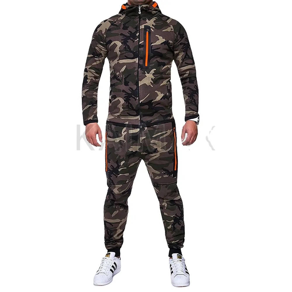 Wholesale Tracksuit High Quality Men Camo Army Green Combat Cotton Fleece Training Hoodie Joggers