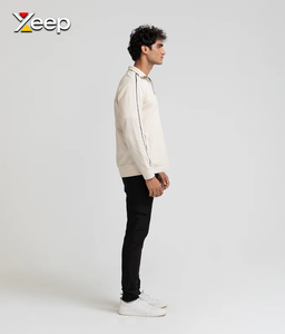 XEEP – Nouveau T-shirt personnalisé à manches longues pour homme, en jersey uni polyester/coton, brodé, avec fermeture éclair frontale, tricoté, 180 grammes - Product Image 1