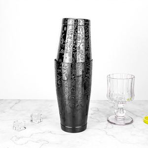 Coctelera Boston Personalizada con Grabado de Flores, 850+550 ml, Acero Inoxidable 304, Pulido Espejo, para Bar, Bartender, Mezcla de Bebidas - Product Image 1