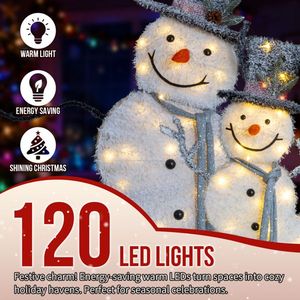 ชุดตุ๊กตาหิมะพร้อมไฟประดับ 2 ตัว พร้อมหมวกทรงสูง ไฟ LED สีขาวอบอุ่น 80 ดวง ของตกแต่งคริสต์มาส แสงไฟ 2 มิติ สำหรับเทศกาลคริสต์มาส - Product Image 4