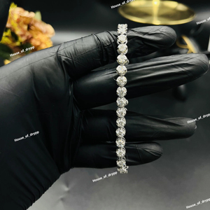 Pulsera de tenis con incrustaciones de moissanita plateada de corte redondo, estilo diamante, joyería de lujo hip hop para hombres y mujeres - Product Image 1