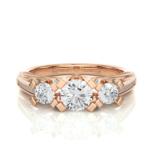 Bague classique AMBER JEWELS T-1200 unisexe plaquée rhodium avec trois pierres naturelles certifiées IGI, taille brillant, sertie à griffes - Product Image 1