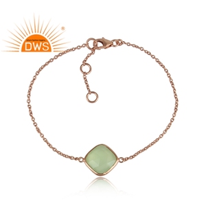 Venta caliente plata esterlina chapado en oro rosa Natural Prehnita Calcedonia pulsera de piedras preciosas Demi joyería fina para mujeres regalo para - Product Image 5