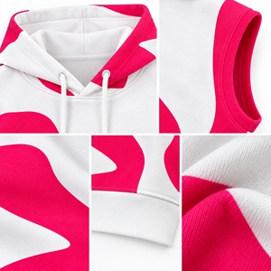Womens <b>Pink</b> White Sleeveless <b>Cropped</b> Hoodie Abstract Print Hooded Tank <b>Top</b> with Drawstring Casual Sporty Streetwear Wholesale - Product Image 4