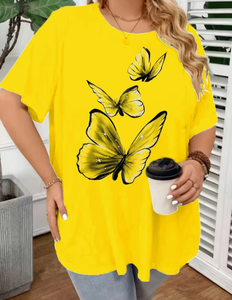 Plus Size Women's <b>Patchwork</b> Anti-Wrinkle O-Neck Pullover Short Sleeve 100% Cotton Casual Summer Knit Tee - Product Image 4