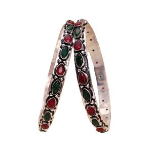 ARTS JEWELS Oxidized Silver Handmade Brass Antique Silver Plated Bezel <b>Set</b> Artificial Stones Ethnic <b>Bangles</b> Women Party Gift - Product Image 1