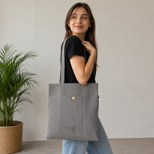 Sac de courses pliable en coton recyclé 225 GSM avec poche 38x42 cm, logo personnalisé, sac fourre-tout réutilisable, fabricant et fournisseur en gros - Product Image 5