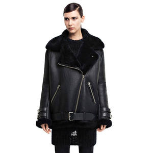 Design Custom <b>Fur</b> <b>Lined</b> Bomber Sheepskin <b>Jacket</b> Fashion Winter Women Lambskin Leather <b>Jacket</b> - Product Image 2