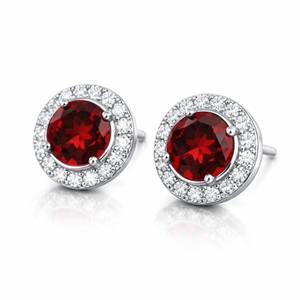 Pendientes de Plata de Ley con Rodio y Granate Romántico, con Halo de Circonitas, para Boda, Compromiso, Aniversario, Regalo para Fiesta - Product Image 1