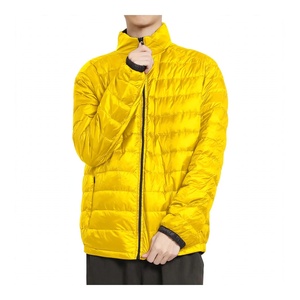 Men <b>Yellow</b> Lightweight Eco-friendly Filled Varsity <b>Jacket</b> Turn-down Collar Autumn Warm Outwear Casual Full Zip Slim Fit - Product Image 1
