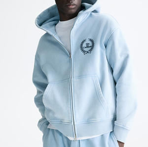 Sweat-shirt à capuche zippé pour homme, uni, hiver, avec broderie 3D, en polaire polyester/coton, cordon de serrage, poches kangourou, coupe décontractée ample - Product Image 1