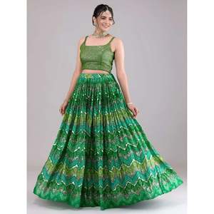 Lehenga Choli vert imprimé numériquement en georgette pour femmes, idéal pour les occasions festives - Product Image 4