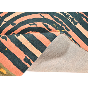 Tapis moderne en laine et viscose tufté à la main, motif géométrique abstrait rayé, blanc crème gris clair, à boucles haute densité - Product Image 5
