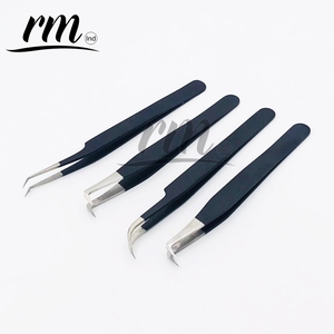 Pince à épiler pour cils RMI 4 Different Point Silver Tip et Black Powder Color, en acier inoxydable, pointe de précision, couleur violette, lot de 6 - Product Image 4
