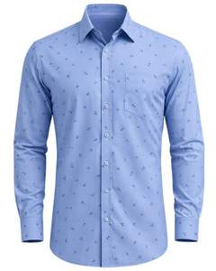 Camisa de Vestir Personalizada para Hombre, Color Azul Cielo, Estampada, Corte Entallado, Botones, Manga Larga, Informal, para Oficina, Mezcla de Algodón, Personalizada, OEM, ODM - Product Image 1