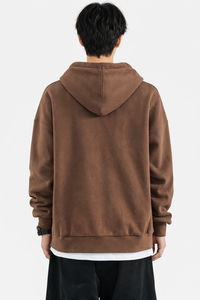 Sweat-shirt à capuche zippé oversize marron pour homme, style streetwear décontracté, coupe ample, manches longues, mélange de coton, hiver automne - Product Image 2