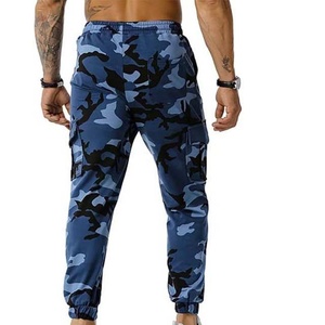Pantalon de survêtement homme bleu foncé style urbain, taille élastique, plusieurs poches, décontracté, en coton mi-lourd, fermeture éclair, hiver - Product Image 6