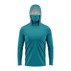 Wholesale Men's Teal Long Sleeve Hooded UV Protection Fishing Shirt Upf 50 Anti-Uv Solid Color Pullover T-Shirt - Product Image 1