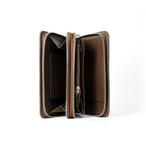 Leather Long <b>Wallet</b> Zipper Closure Brown Minimalist Design All Seasons Daily Use - Product Image 6