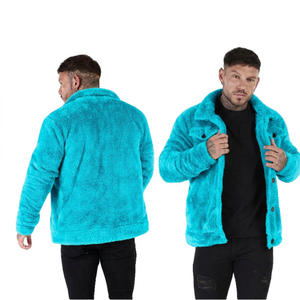 Men's Faux Fur Fleece Jacket <b>Thick</b> Warm <b>Winter</b> <b>Coat</b> Turn-down Collar Regular Fit Casual Style Solid Color Button Closure - Product Image 4